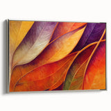 Framed canvas depicting a close-up of leaves in green and silver tones.