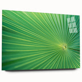 Close-up of green leaves in a large abstract style on acrylic glass, suitable for bedroom or dining room decor.
