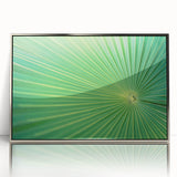 Mid-century modernist art depicting close-up leaves in silver acrylic frame, ideal for nursery wall decor.