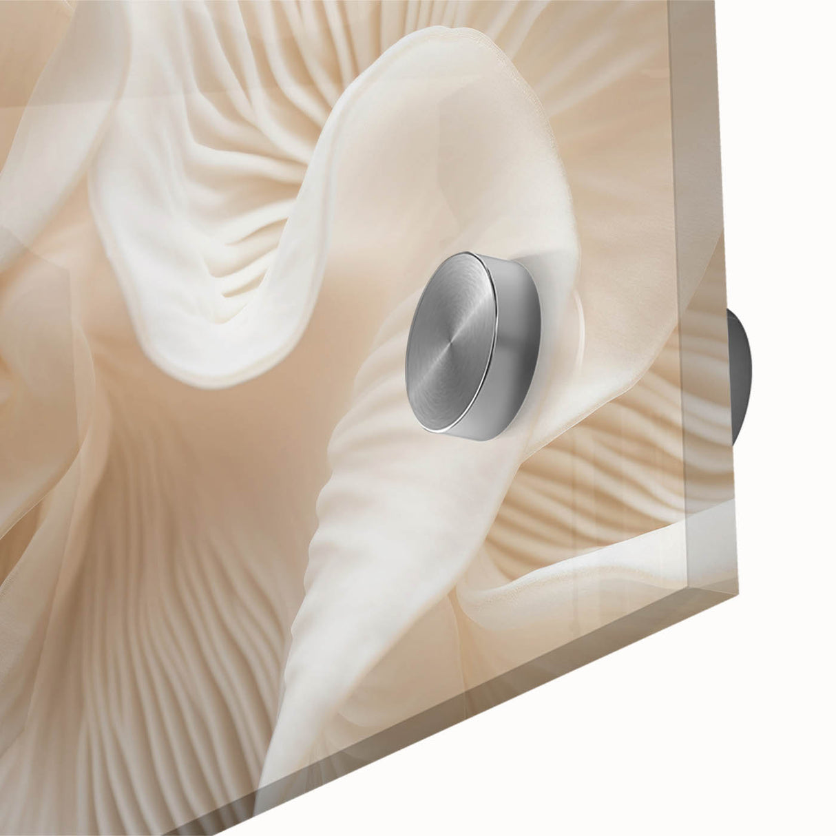Large abstract wall art featuring close-up leaves in muted green tones on acrylic glass, ideal for dining room ambiance.
