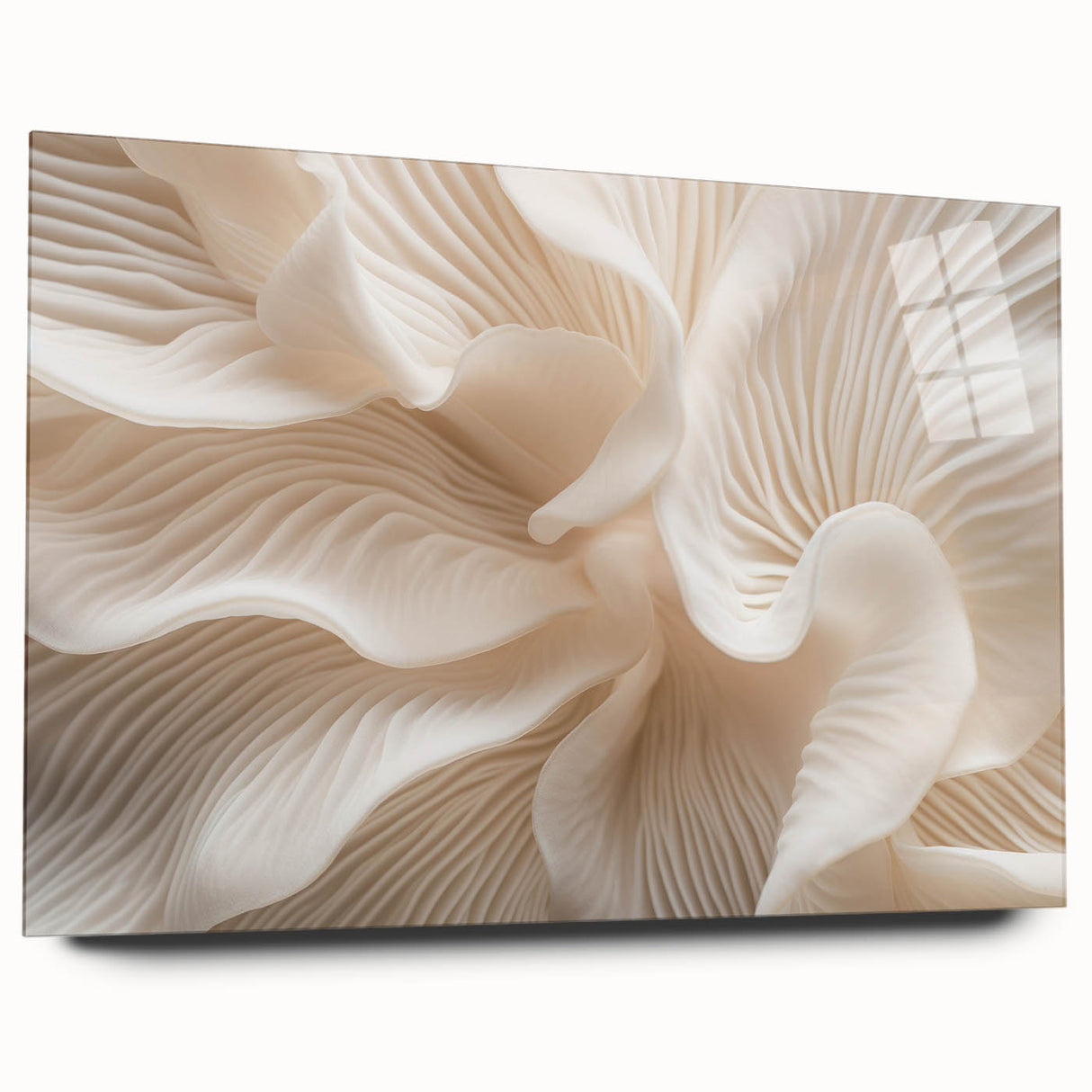 Close-up of leaves in shades of green and brown on acrylic glass, suitable for bedroom or dining room art.