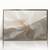Close-up of leaves in muted green and gold tones, acrylic print framed in gold, ideal for modern art wall decor.