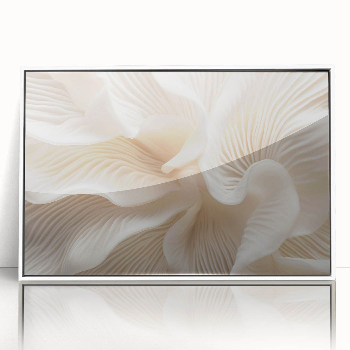 Close-up of green leaves on a white acrylic print, in art deco style, suited for modern nursery decor.