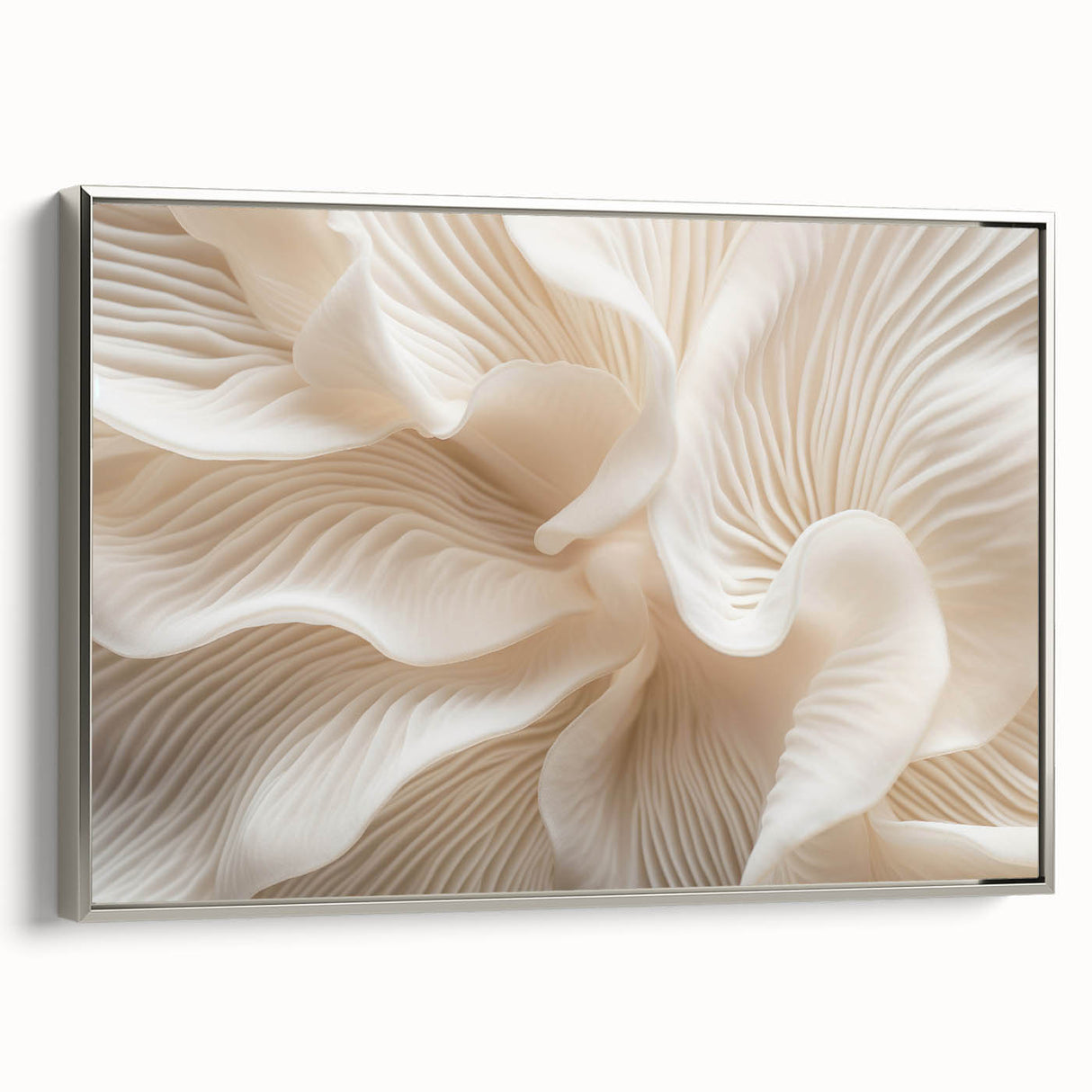 Framed canvas of a close-up leaf design in vibrant green and silver, ideal for adding a touch of nature to any living space.