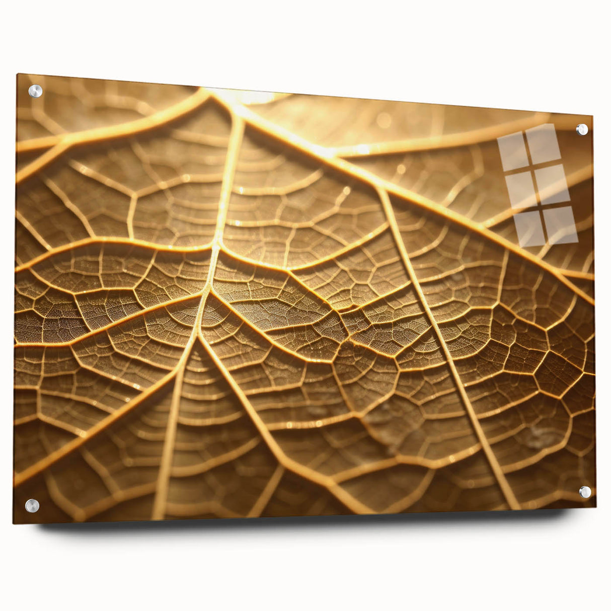 Close-up of green leaves in large abstract style on acrylic glass, suitable for bedroom or dining room decor.