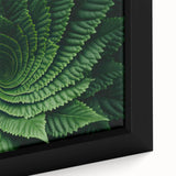 Close-up of textured leaves in black, accented with vibrant colors on a framed canvas, ideal for living room decor.