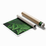 Extra large rolled print of a close-up floral design featuring green leaves, ideal for classy bathroom wall art.