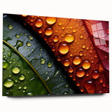 Large abstract wall art featuring close-up leaves design in green and brown hues on acrylic glass.