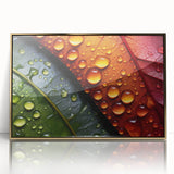 Close-up of leaves in gold frame, acrylic print, mid-century modernist style, suitable for nursery wall art.