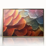 Close-up of leaves in shades of green and gold, framed acrylic print in mid-century modernist style.