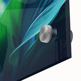 Large abstract wall art featuring close-up leaves in green and yellow tones on acrylic glass, ideal for dining room art.