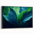 Framed canvas featuring a close-up of leaves in black and white, ideal for bedroom landscape art.