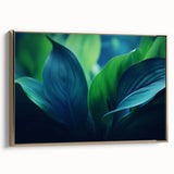 Framed canvas featuring a close-up of leaves in gold, ideal for bedroom wall art with a vintage poster style.