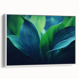 Vintage poster art of colorful leaves on a large framed canvas, ideal for living room decor.