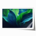 Close-up of green leaves in a rolled canvas print with detailed textures, suitable for dining room or bathroom wall art.