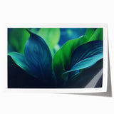Close-up of green leaves in a rolled canvas print with detailed textures, suitable for dining room or bathroom wall art.