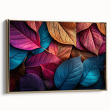 Framed canvas featuring a close-up of leaves in muted green tones, ideal for bedroom wall decor.