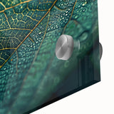 Large abstract wall art featuring close-up leaves in green and yellow tones on acrylic glass, ideal for dining room art.