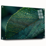 Close-up of green leaves design on acrylic glass, ideal for bedroom or dining room decor.