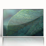 Close-up of leaves in muted green tones, framed acrylic print in art deco style, ideal for nursery wall decor.