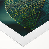 Art deco poster featuring close-up of green leaves on a rolled canvas, suitable for dining room or bathroom decor.