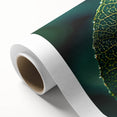 Art deco poster of leaves in green and gold tones, printed on rolled canvas, suitable for nursery wall art.