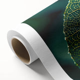 Art deco poster of leaves in green and gold tones, printed on rolled canvas, suitable for nursery wall art.
