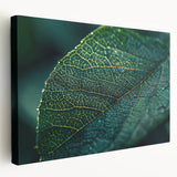Close-up image of green leaves on a large stretched canvas, suitable for kitchen wall art.