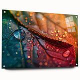 Close-up of green leaves in an abstract design on acrylic glass, ideal for bedroom or dining room decor.