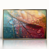 Acrylic print of close-up leaves in gold frame, featuring mid-century modernist style, ideal for nursery wall decor.