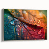 Landscape art painting depicting colorful leaves, framed in silver on canvas.