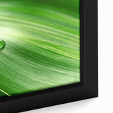 Close-up of textured leaves in vibrant colors on a black framed canvas, suitable for extra large living room wall art.