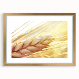 Extra large abstract art print featuring close-up leaf design in textured greens and golds, framed with a gold mat.