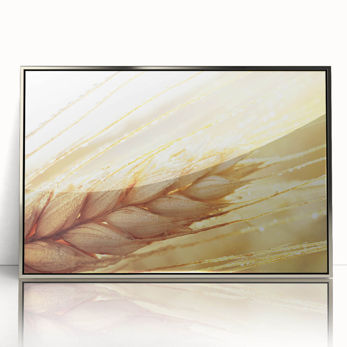Mid-century modernist art depicting close-ups of leaves in silver acrylic frame, suitable for nursery wall art.