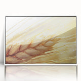 Close-up of green leaves in art deco style on white acrylic, framed, suitable for modern nursery wall decor.