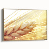 Framed canvas featuring a close-up of green leaves, set in a gold frame, suitable as wall art for bedrooms.