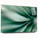 Acrylic print of close-up leaves in vibrant green tones, ideal for dining room art.