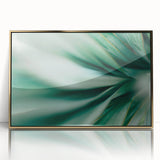 Framed acrylic print of close-up leaves in muted green tones, ideal for modern art wall decor or nursery.