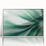 Close-up of leaves in soft green tones on a white acrylic framed print, ideal for nursery wall art.
