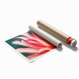 Close-up of green leaves in a floral art pattern on a rolled print, suited for classy bathroom wall art.