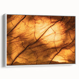 Framed vintage poster art featuring close-up of leaves in vibrant green and yellow tones, ideal for living room decor.