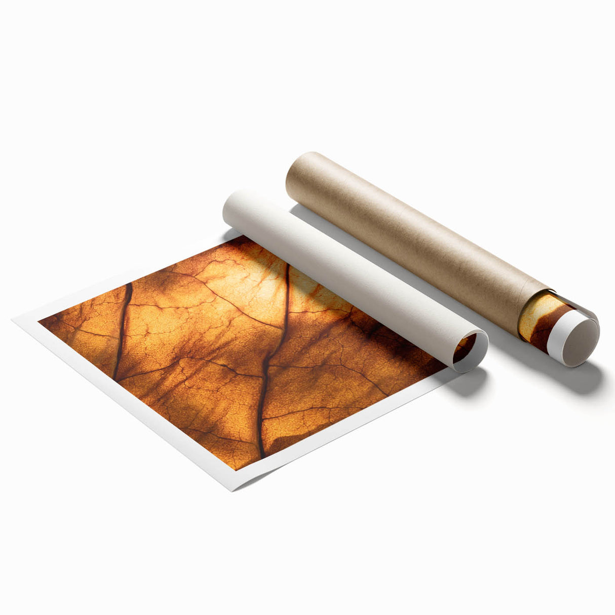 Close-up of green leaves on a large rolled canvas, ideal for classy bathroom wall art or large living room decor.