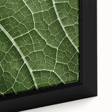 Close-up of textured black wall art featuring colorful, detailed leaf designs on a framed canvas.