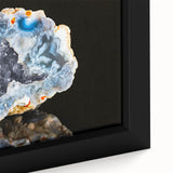 Black framed canvas of a close-up textured art piece featuring colorful natural elements, ideal for living room decor.