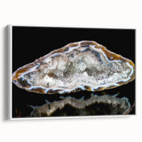 Vintage poster art of a lush forest scene in vibrant greens and blues, framed canvas, ideal for living room decor.