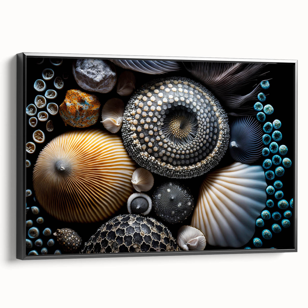 Black and white framed canvas featuring a detailed landscape scene, ideal for bedroom wall decor.