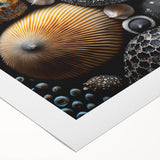 Art deco poster featuring geometric patterns in muted gold and black on rolled canvas, suitable for dining room walls.