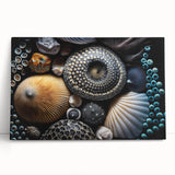 Black and white close-up photo of natural elements on stretched canvas, ideal for kitchen wall art.