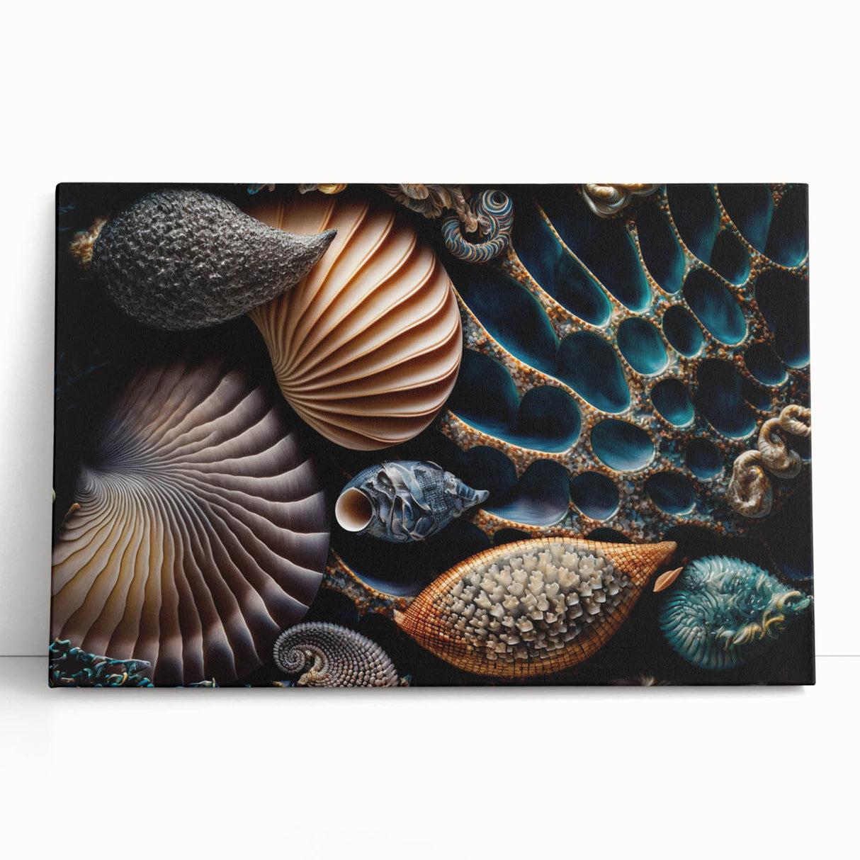 Black and white close-up photo of natural textures on stretched canvas, ideal for kitchen wall art.