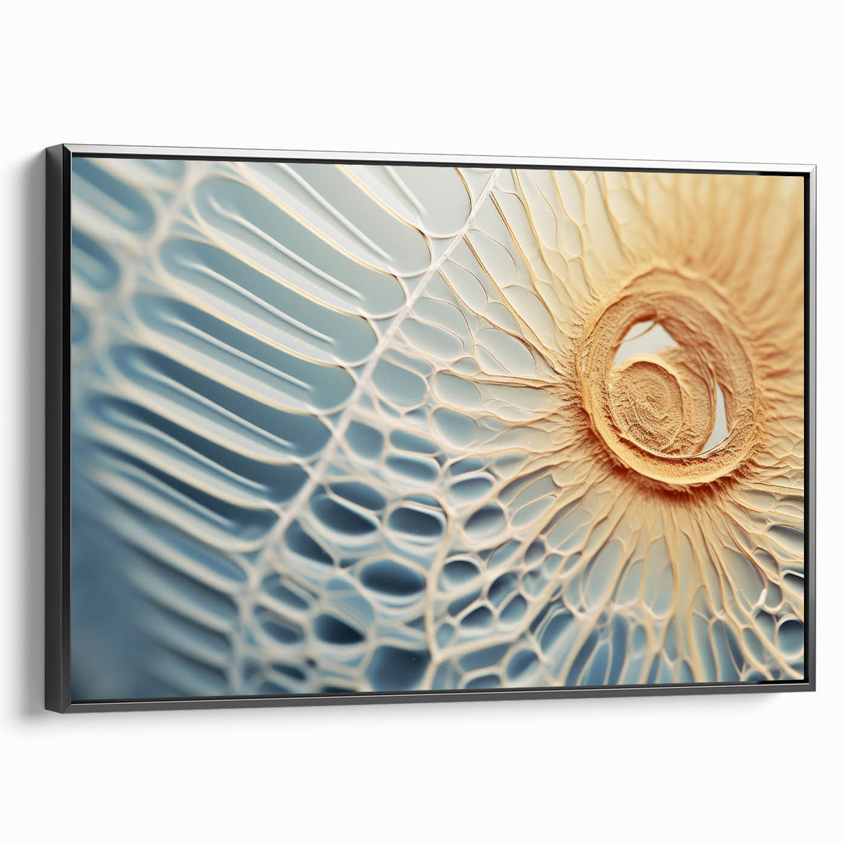Black and white landscape art painting on framed canvas, featuring a detailed close-up of natural elements.